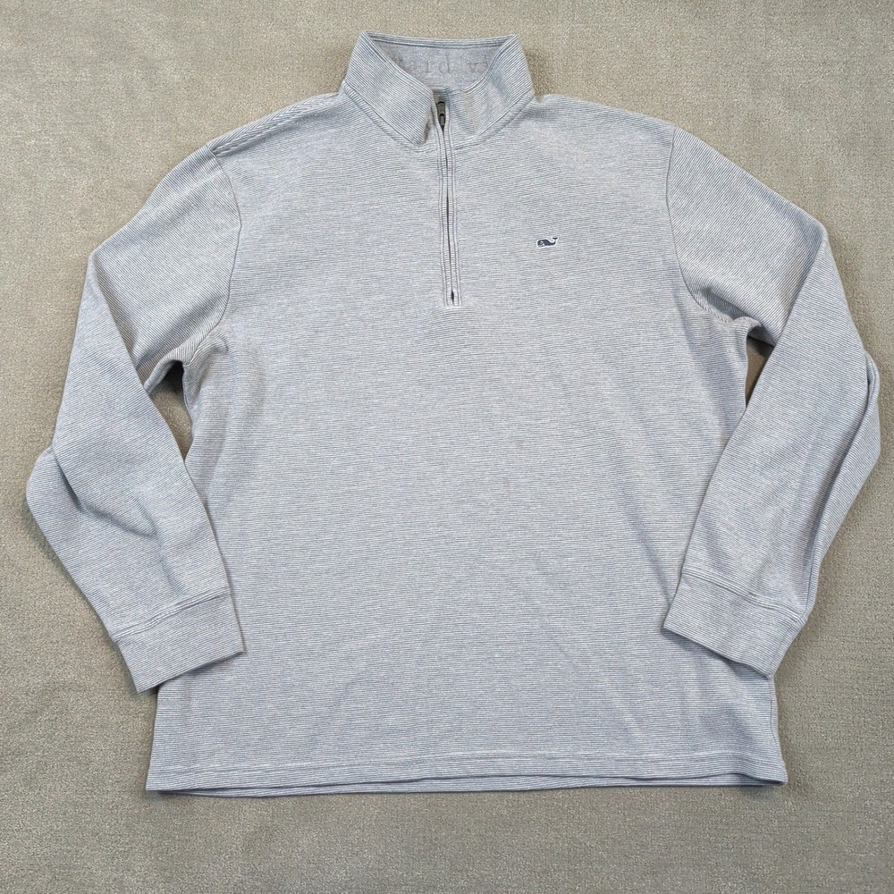 Vineyard Vines Pullover Mens XL Blue White Micro Stripe Quarter Zip Sweater